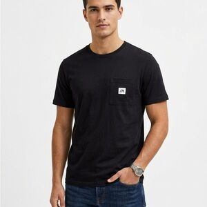 Selected Homme t-shirt with logo pocket in black Large